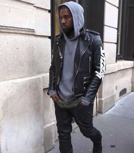 Buy Now Kanye West Vintage Biker Black Leather Jacket For Sale