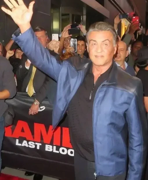 Buy Sylvester Stallone Rambo Premiere Blue Leather Jacket For Men And Women