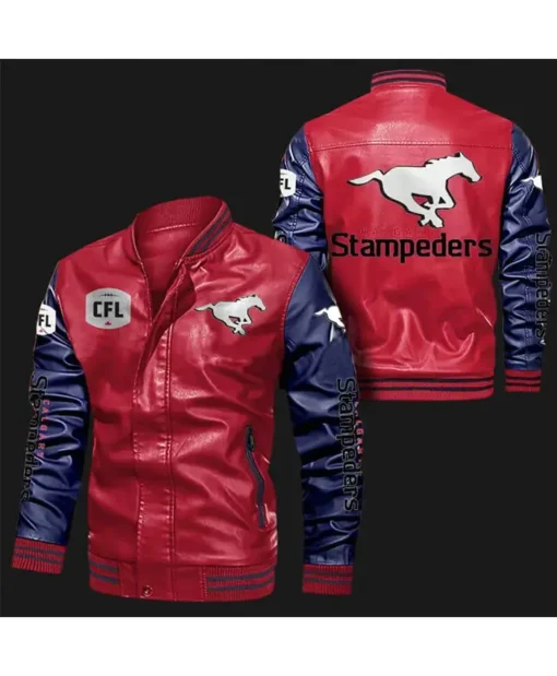 Calgary Stampeders Red Varsity Bomber Leather Jacket