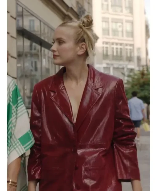 Camille Emily In Paris S03 Maroon Leather Blazer