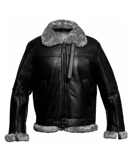 Carl RAF Aviator SF Flying Vintage Bomber Pilot Sheepskin Leather Black Shearling Fur Jacket