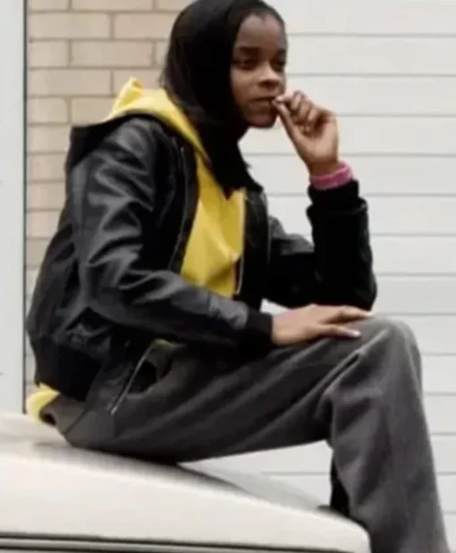 Chantelle Top Boy Letitia Wright Black Bomber Leather Jacket