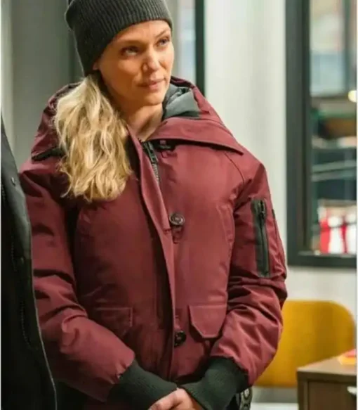 Chicago P.D. S08 Tracy Spiridakos Maroon Bomber Jacket