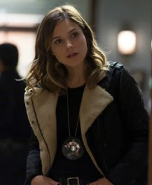 Chicago P.D. Sophia Bush Black Leather Shearling Fur Jacket