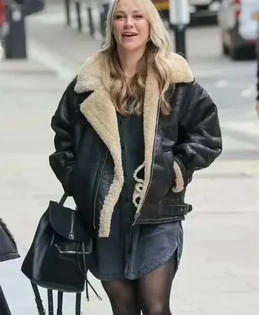 Chloe Madeley Aviator Black Leather Jacket