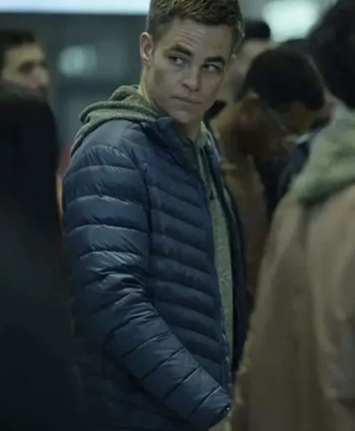 Chris Pine The Contractor Puffer Blue Jacket