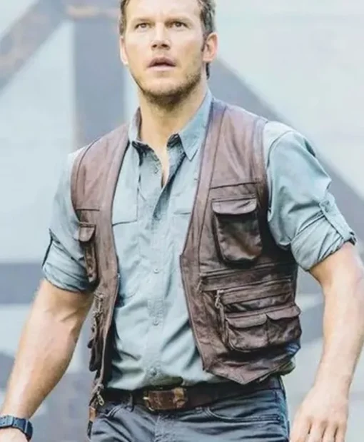 Chris Pratt Jurassic World Leather Brown Utility Vest