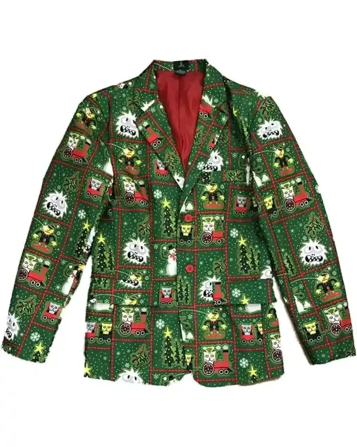 Christmas Multicolor Cat Printed Blazer on sale