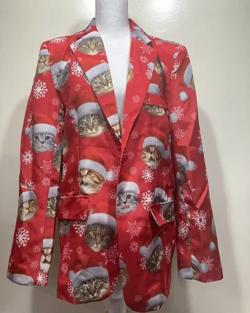 Christmas Multicolor Cat Printed Blazer sale