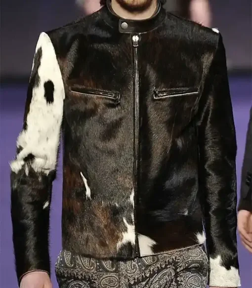 Cowhide Black And White Leather Jacket