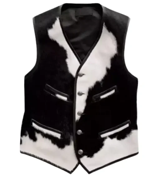 Cowhide Black And White Leather Vest