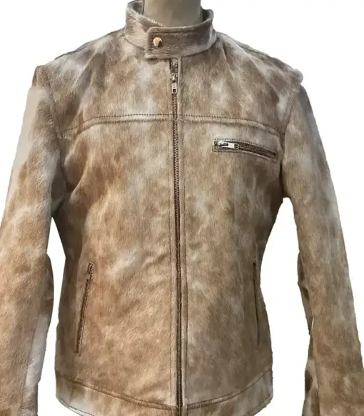 Cowhide Brown And White Fur Leather Jacket