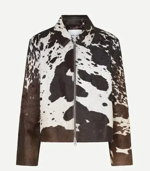 Cowhide Classic Brown And White Leather Jacket