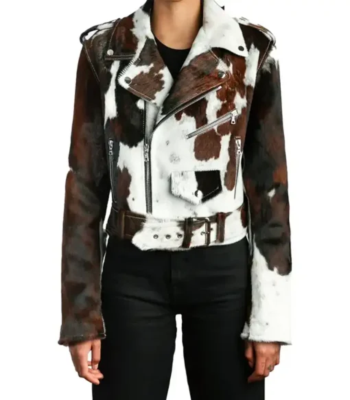 Cowhide Colorblock Fur Leather Jacket