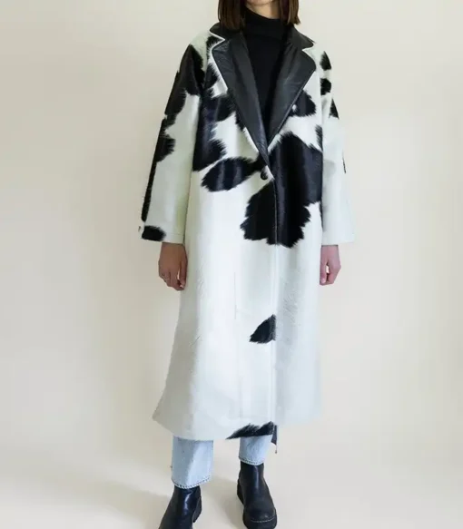 Cowhide Fur Black And White Trench Coat