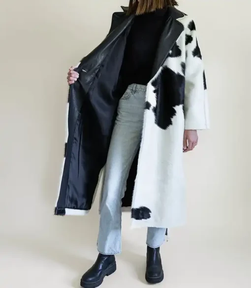 Cowhide Fur Black And White Trench Coat For Sale