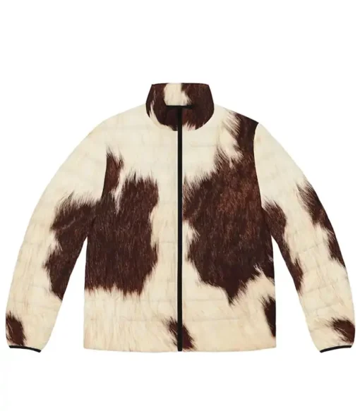 Cowhide Fur Print Puffer Jacket