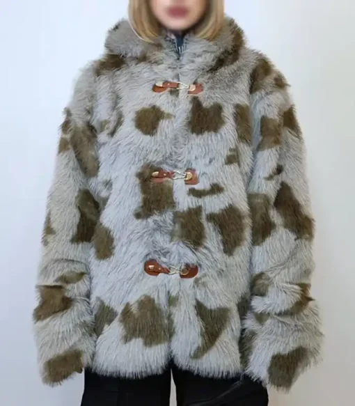 Cowhide Grey And Green Fur Jacket