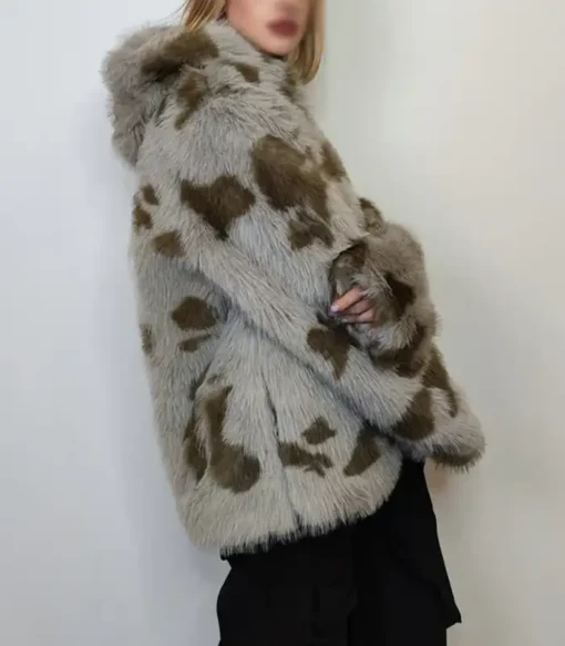 Cowhide Grey And Green Fur Jacket For Sale