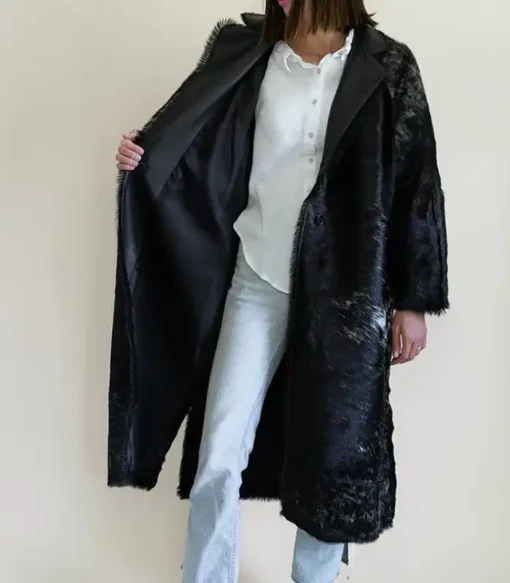 Cowhide Leather Fur Trench Coat For Sale