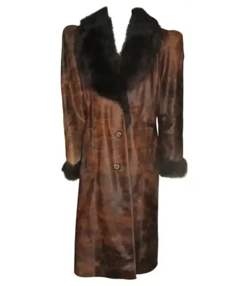 Cowhide Unique Brown Leather Fur Coat