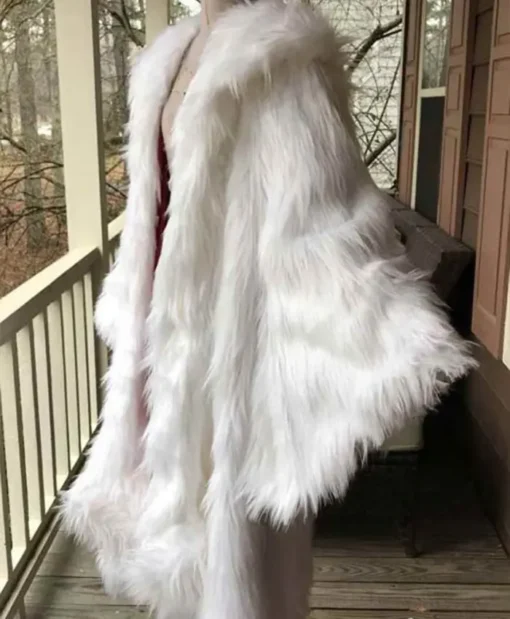 Cruella 2021 Once Upon a Time Deville White Fur Coat