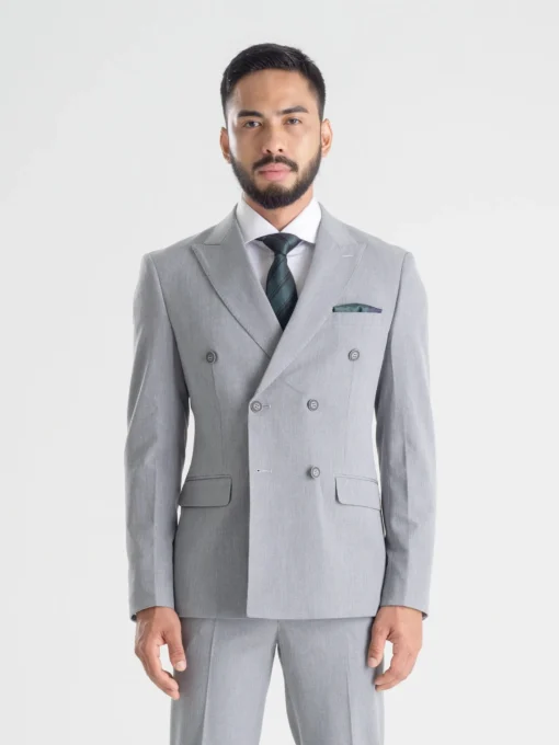 Curley Grey Double Breasted Tuxedo Peaked Lapel Collar Jacket In Guipure