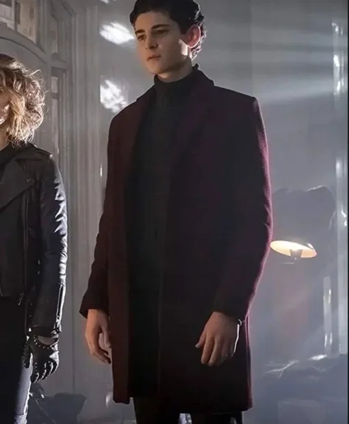 David Mazouz TV Series Gotham Bruce Wayne Wool Maroon Coat