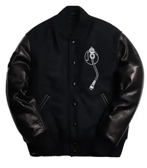 Def Jam Black Bomber Varsity Jacket With Leather Sleeves