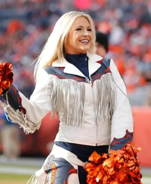 Denver Broncos Cheerleaders Fringe White Jacket