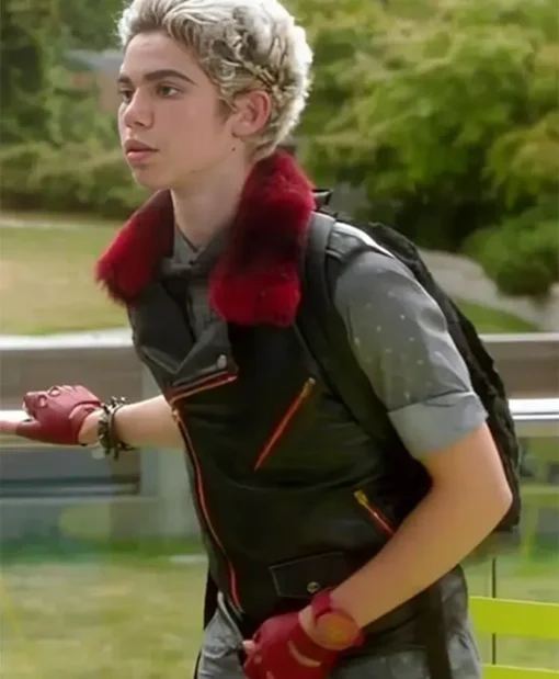 Descendants Carlos Red Fur Collar Leather Vest