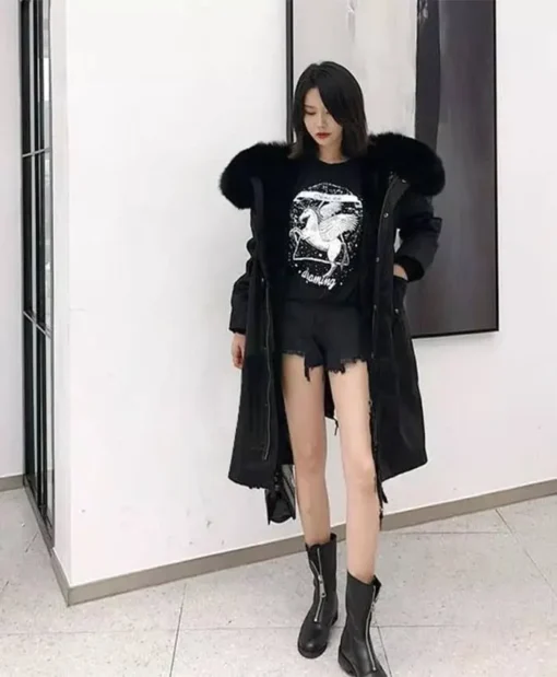 Detachable Black Raccoon Fur Jacket