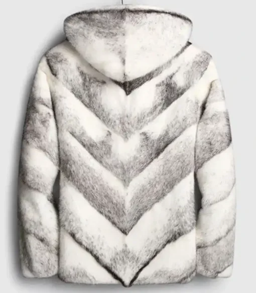 Devin White and Grey Cross Hooded Mink Fur Coat For Men And Women