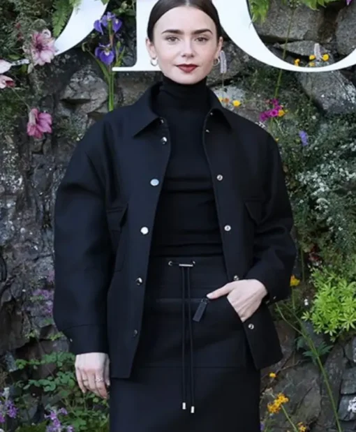 Dior Cruise Show Lily Collins Black Cotton Jacket