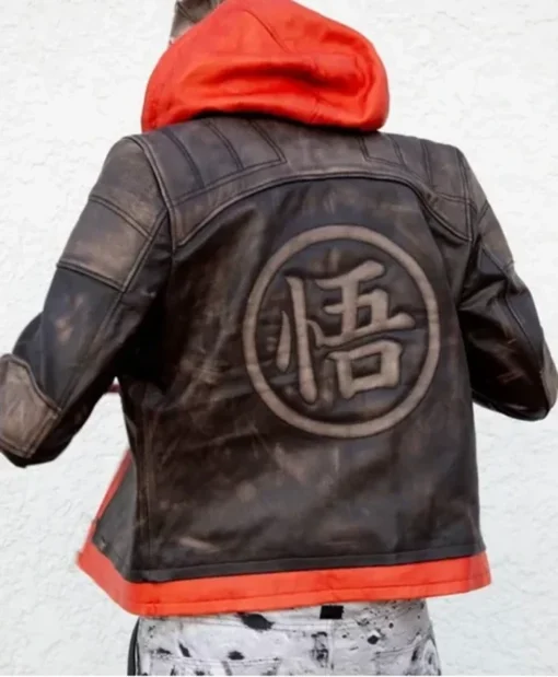 Dragon Ball Z Goku Leather Hooded Jacket back look