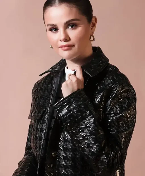 E! News Selena Gomez Houndstooth-Pattern Biker Jacket