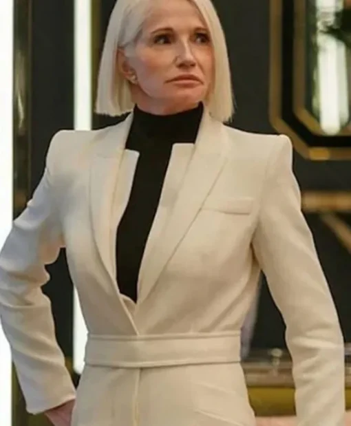 Ellen Barkin Man from Toronto Handler White Long Coat