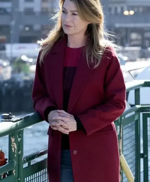 Ellen Pompeo Grey’s Anatomy Maroon Wool Coat