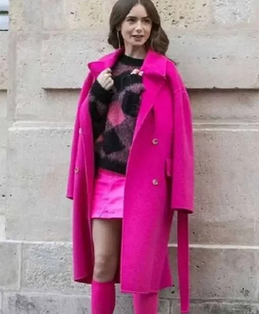 Emily In Paris Emily Cooper Pink Long Trench Coat