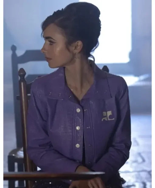 Emily In Paris Emily Cooper S02 Purple Leather Jacket