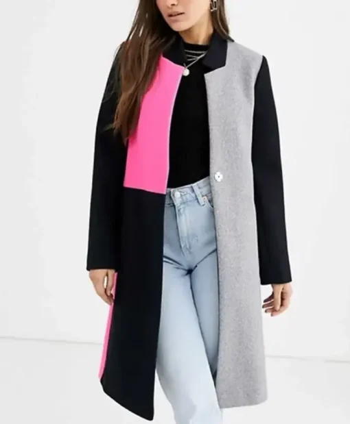 Emily In Paris Lily Collins Colorblock Long Trench Coat