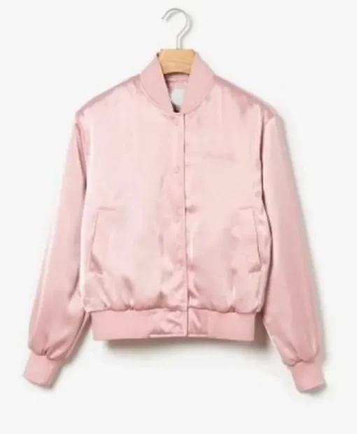 Emily In Paris Lily Collins Pink Satin Bomber Jacket