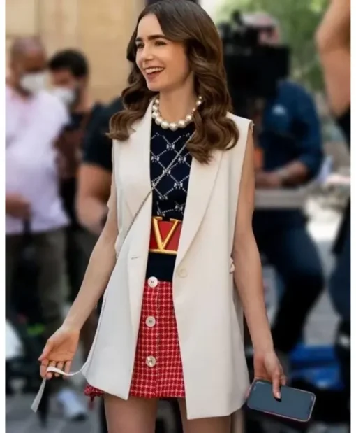 Emily in Paris Lily Collins White Vest