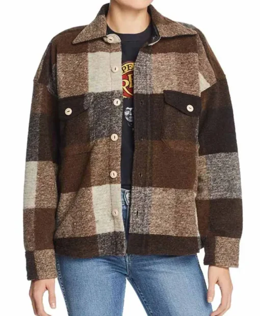 Emma Roberts Holidate Sloane Brown Plaid Jacket