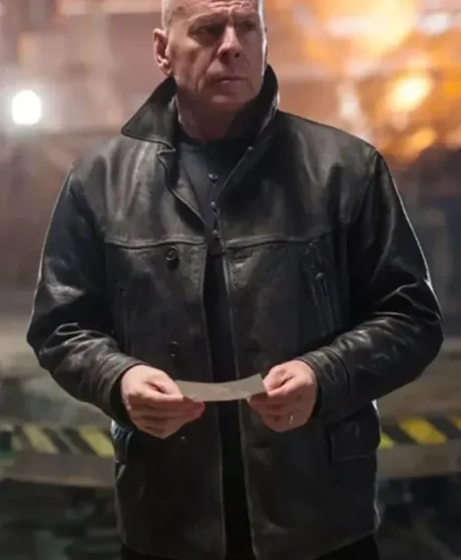 Extraction 2015 Bruce Willis Black Leather Jacket