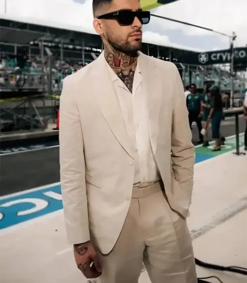 F1 Miami Grand Prix Zayn Malik Beige Suit