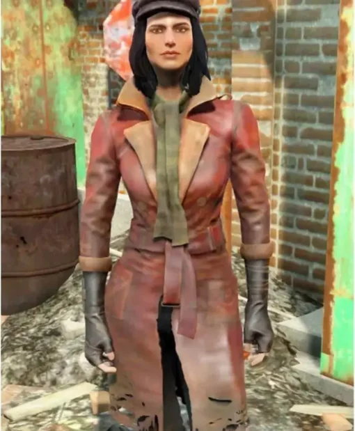 Fallout 4 Piper Brown Leather Long Trench Coat