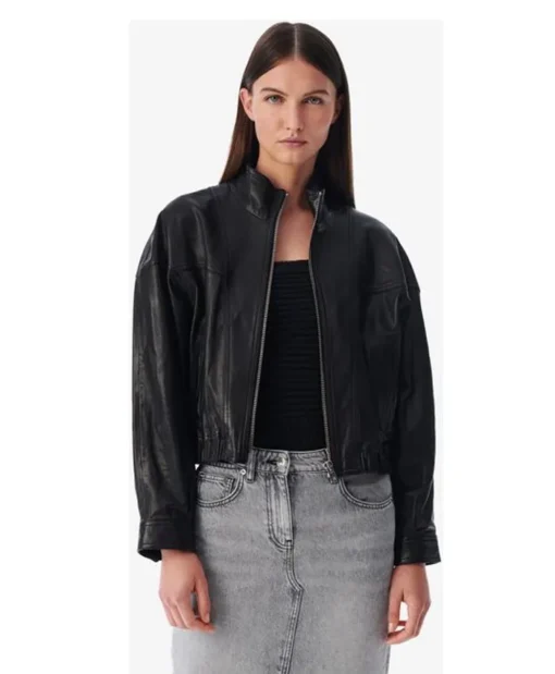 Frances Iro Okan Black Leather Stand-up Collar Jacket