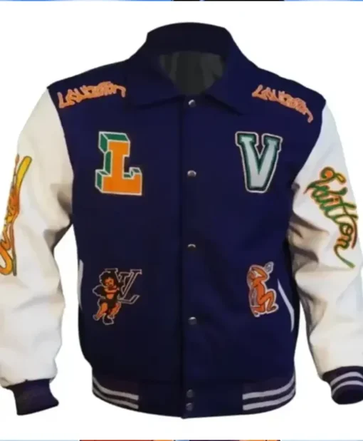 Frank Clark LV Patches Runway Purple Varsity Jacket