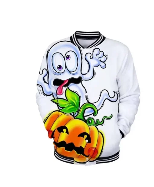 Funny Halloween Pumpkin Print Letterman Varsity Jacket